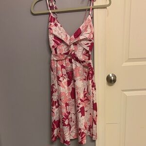 Women's Pink Floral Tie-Front Mini Dress
